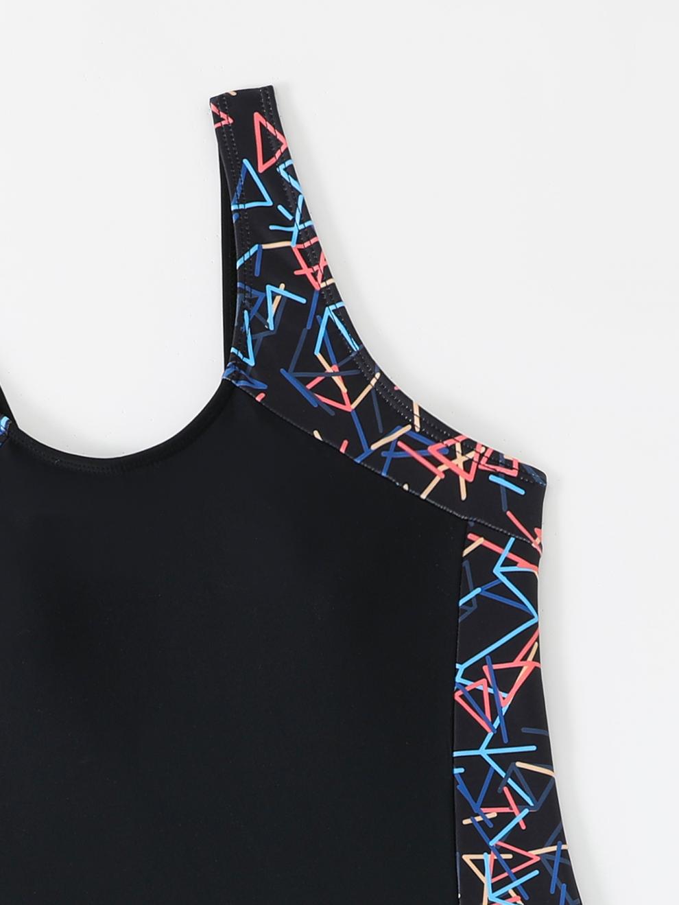 Womens Athletic One-Piece Swimsuit With Geometric Print Panels